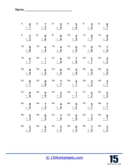 1 Digit Subtraction Worksheets 15 Worksheets Com