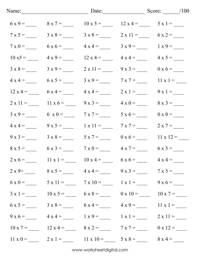 10 Best Printable Timed Math Drills Multiplication Printablee Com