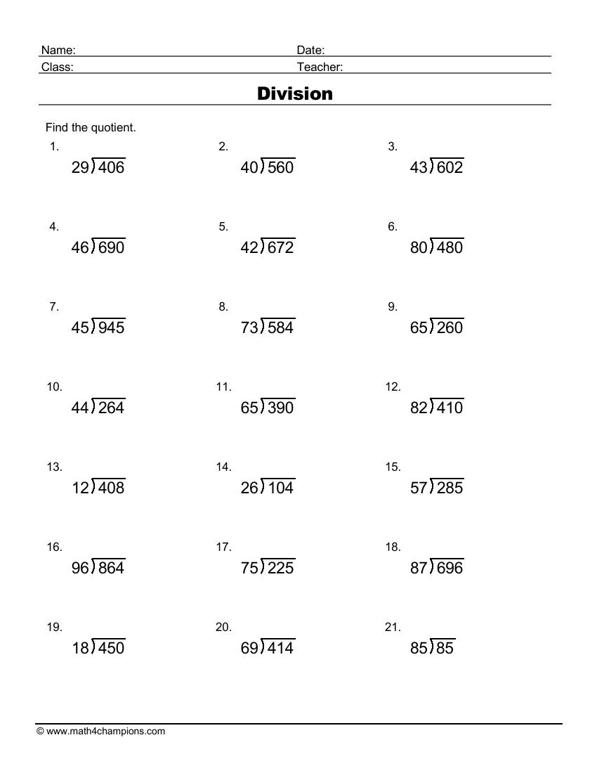 10 Long Division Worksheet Templates Sample Templates Long Division