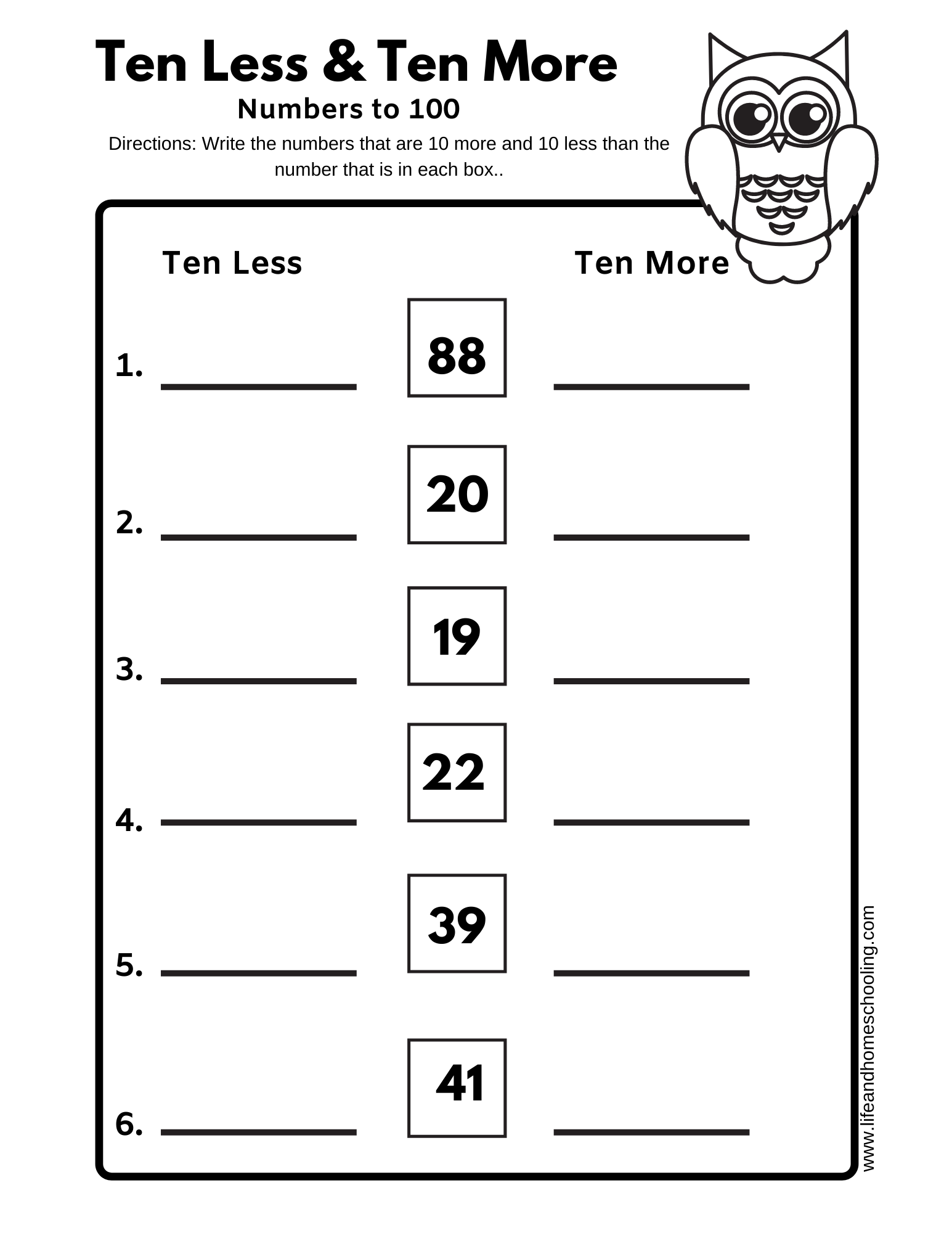 10 More Or 10 Less Math Practice Worksheet Grade 1 Teachervision