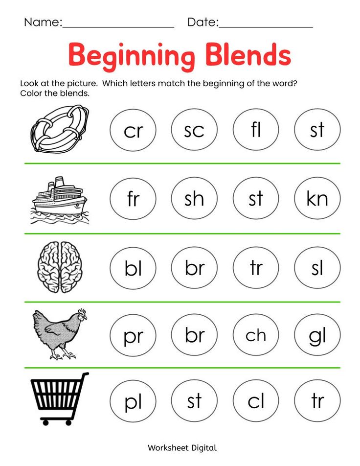 10 Printable Beginning Blends Worksheets For Kindergarten Preschool