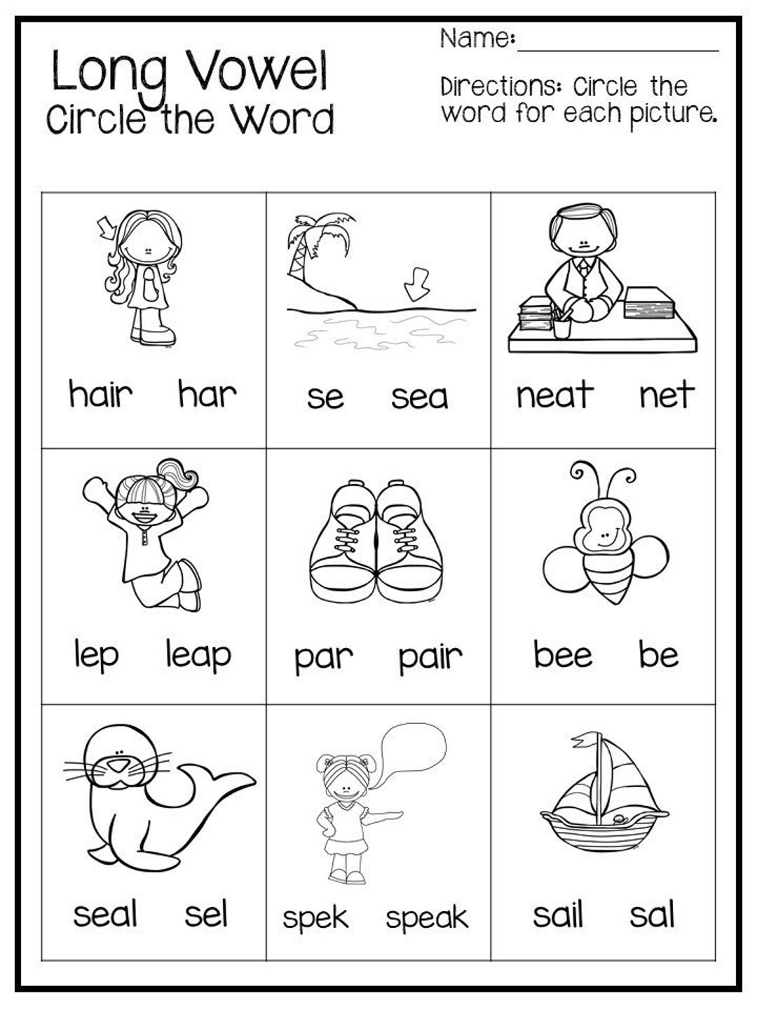 10 Printable Long Vowel Words Worksheets 1St 2Nd Grade Ela Worksheets