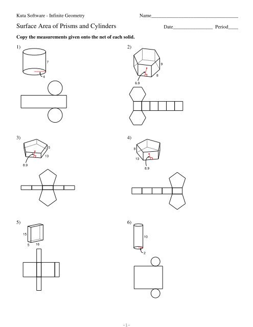 10 Surface Area Of Prisms And Cylinders Kuta Software Worksheets