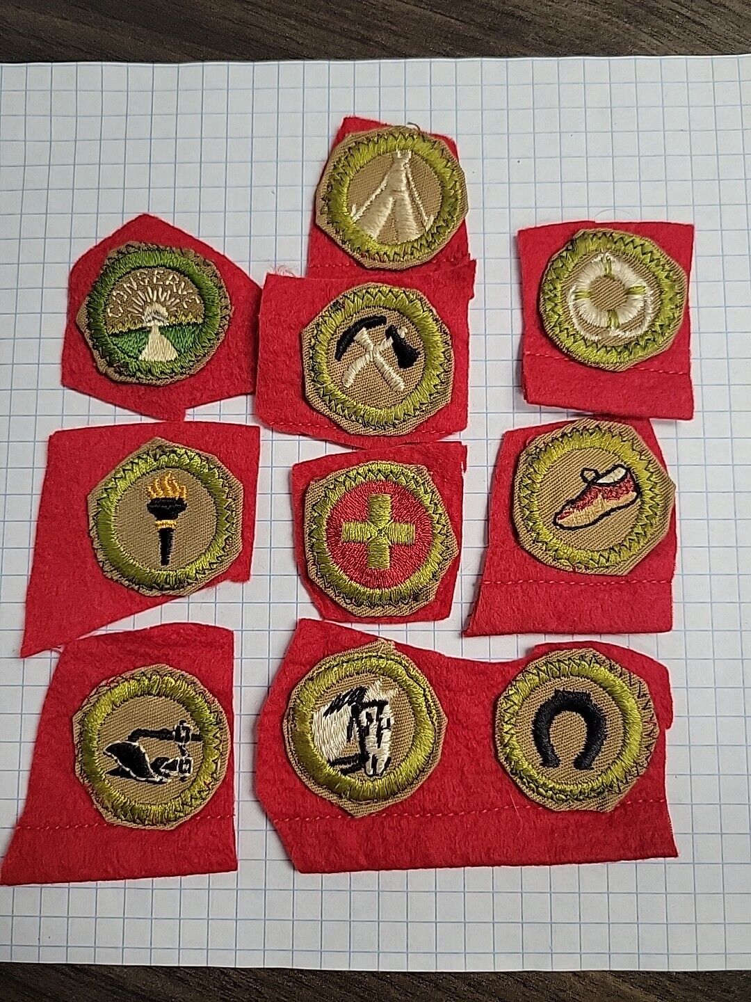 10 Used Type D Sand Twill Merit Badges Farm Mechanics Horsemanship