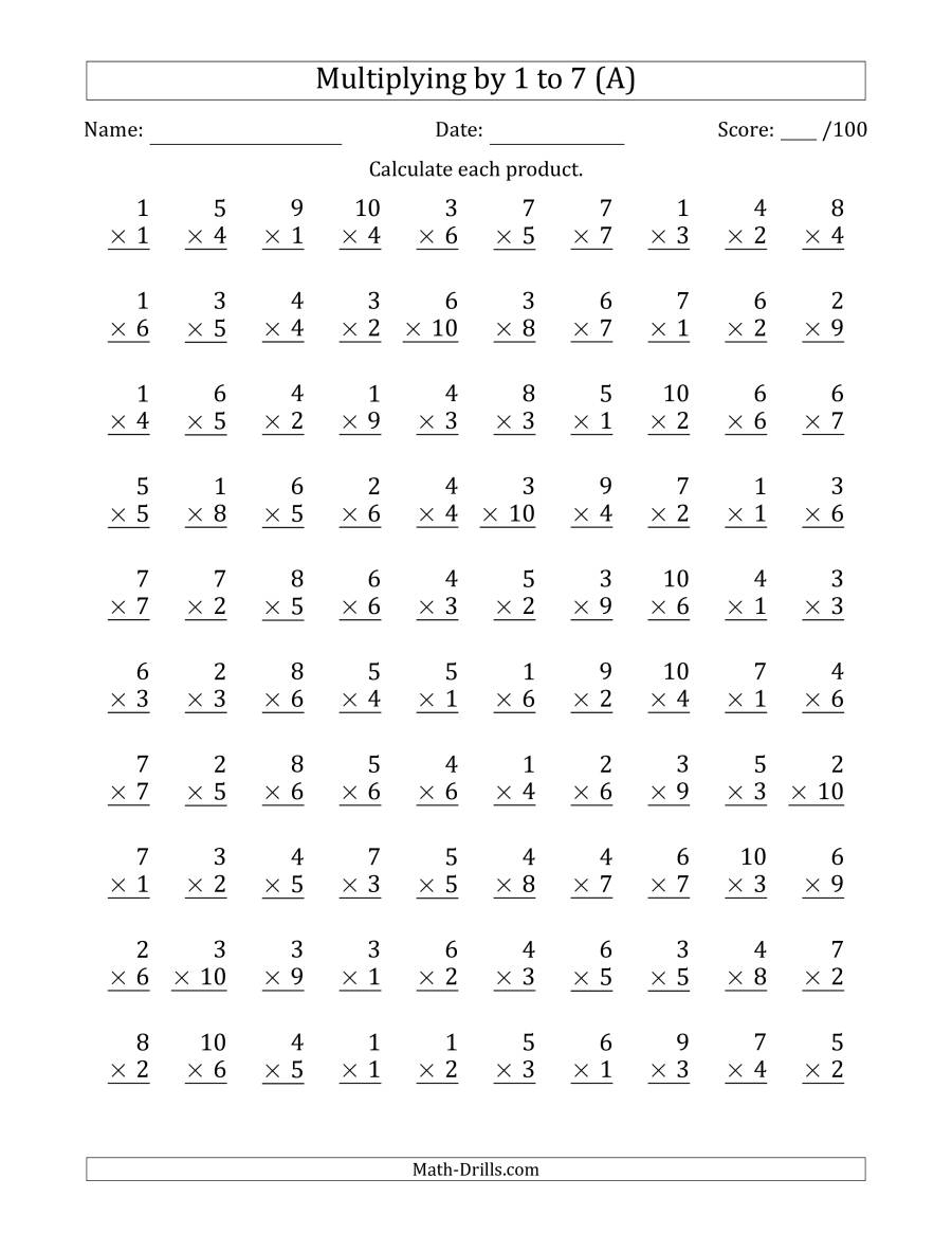 100 Multiplication Facts Free Printable