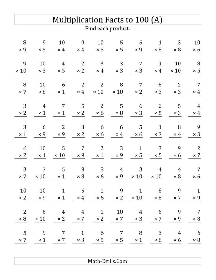 100 Problem Multiplication Worksheets Free