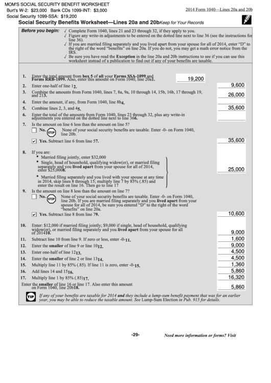 1040 Social Security Worksheet 2022