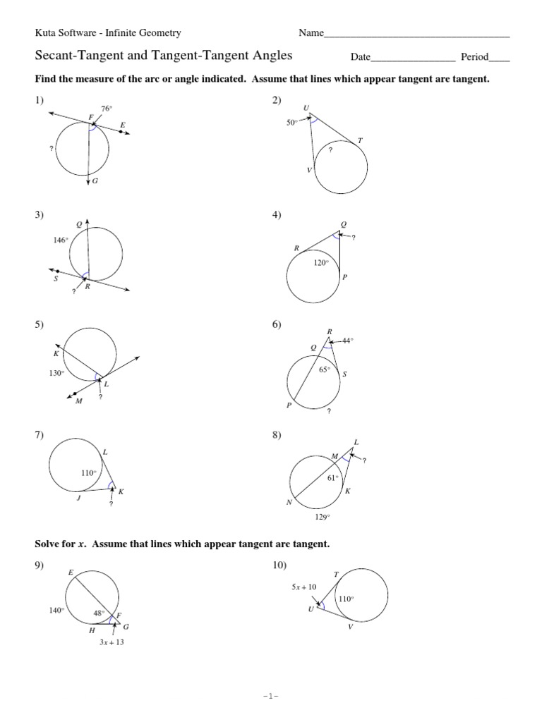 11 Secant Tangent And Tangent Tangent Angles Pdf Angle Tangent