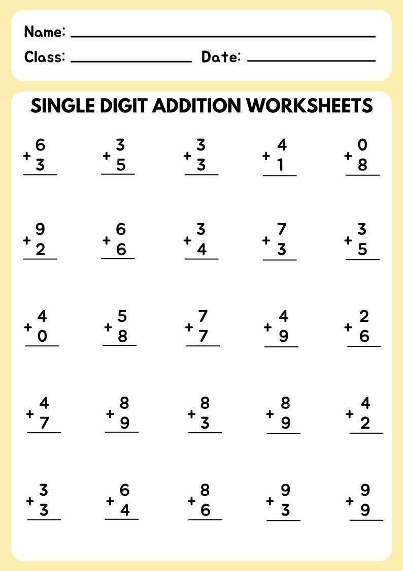 12 Printable Addition Worksheets Single Digit Preschool 1St Grade