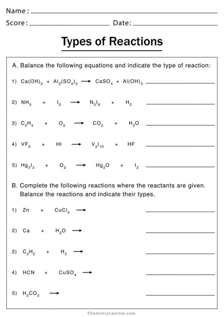 12 Reaction Types Worksheet Key Pdf Worksheets Library