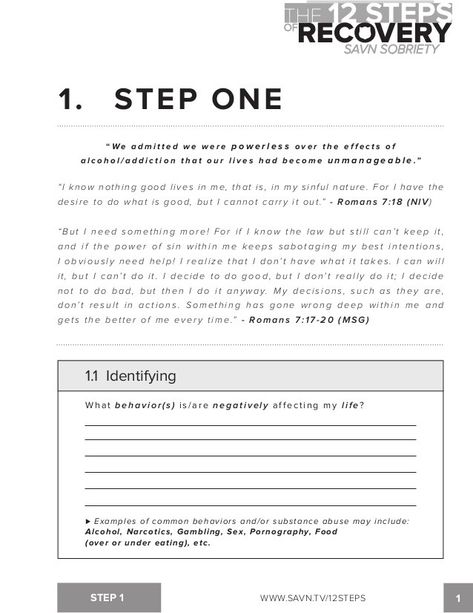 12 Step Worksheets