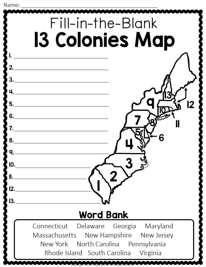 13 Colonies Map Quiz 13 Colonies Map Worksheet Blank 13 Colonies Map Amp 13 Colonies Test