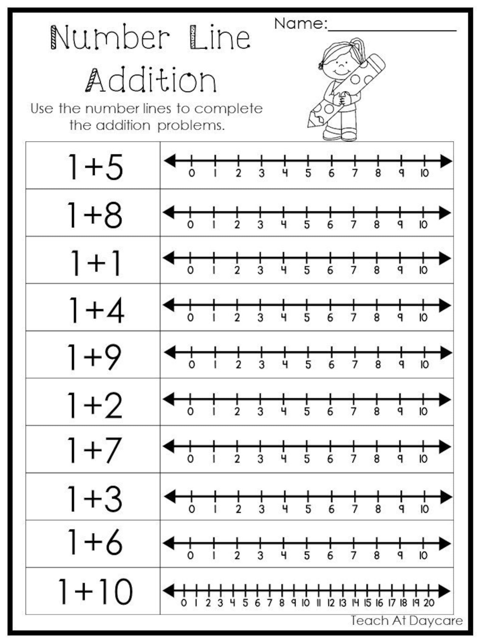 15 Printable Number Line Adding Worksheets Numbers 1 10 Preschool 1St Grade Math Etsy