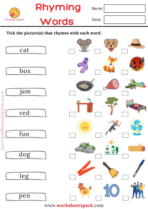 16 Free Rhyming Words Worksheets Pdf For Kids Worksheetspack