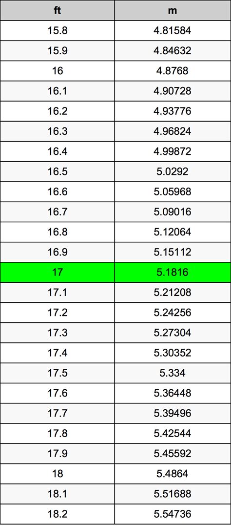 17 Feet To Meters