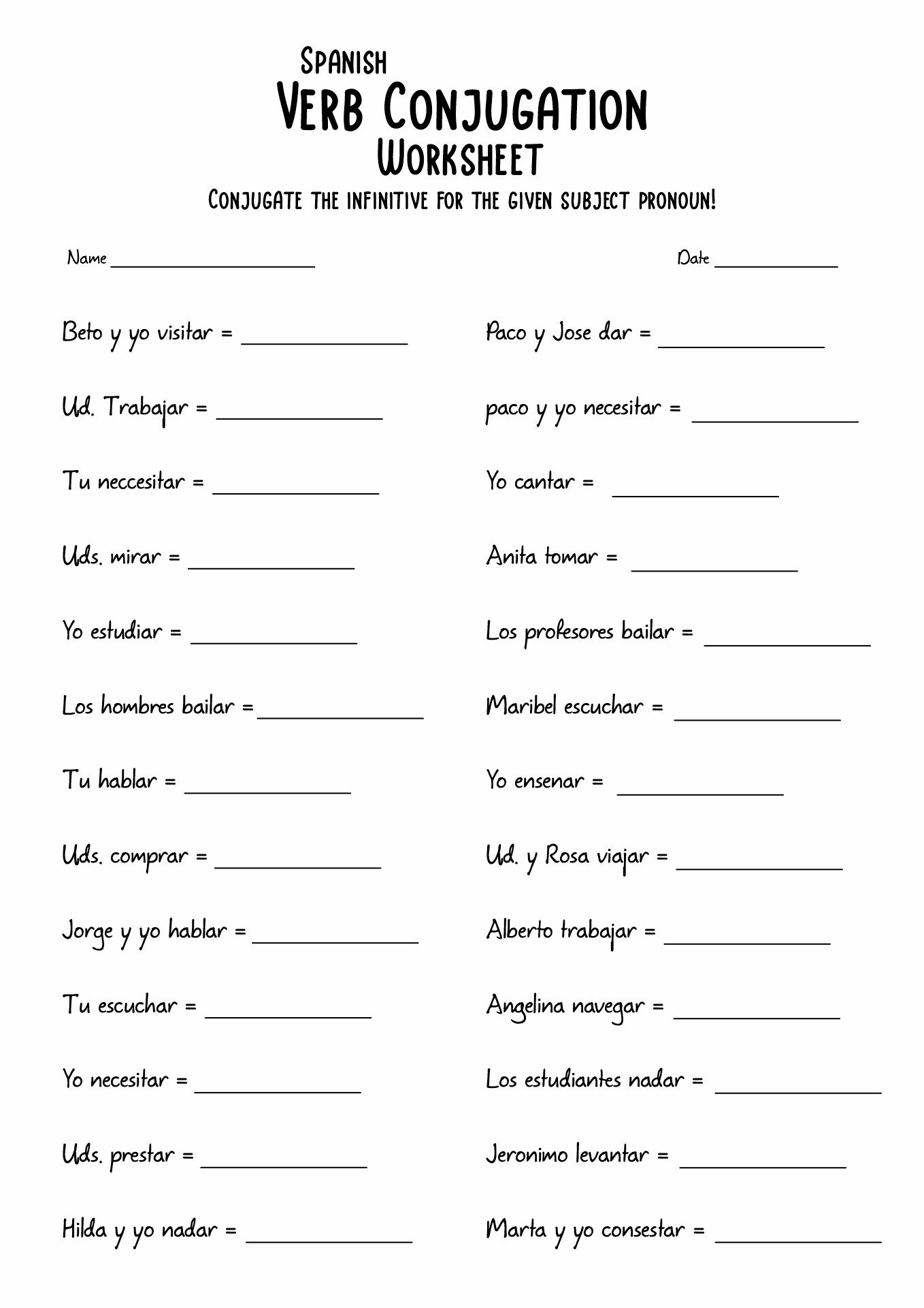 19 Spanish Verb Worksheets Verb Worksheets Spanish Words For Beginners Spanish Verbs