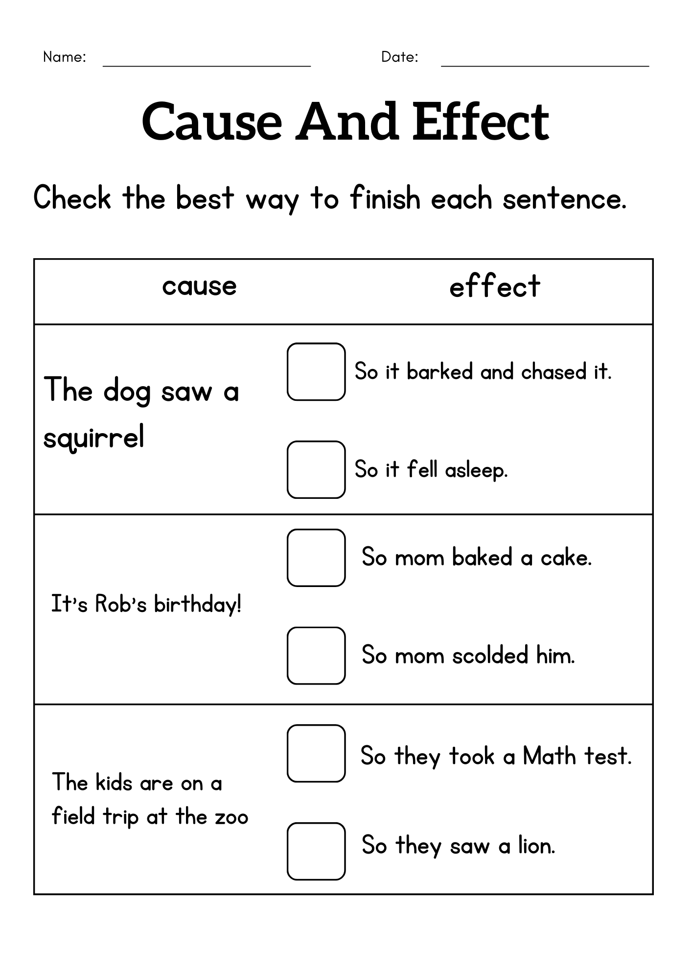 1St Grade Cause And Effect Worksheet Cause And Effect Activity Sheets For Kids Teaching Resources