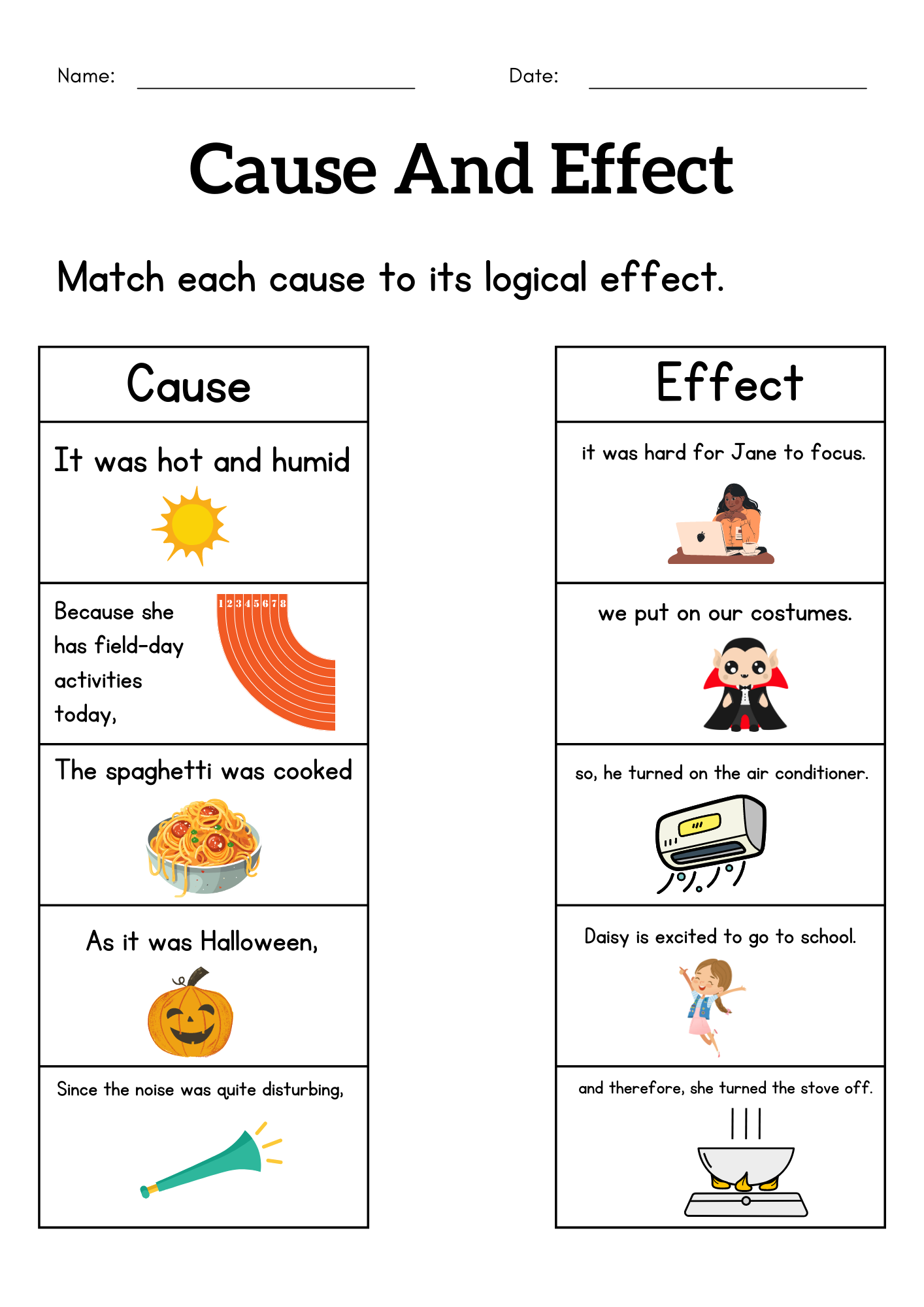 1St Grade Cause And Effect Worksheet Cause And Effect Activity Sheets