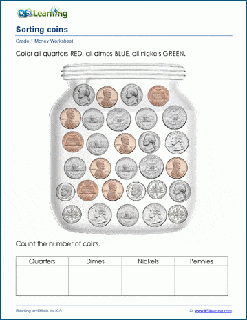 1St Grade Counting Money Worksheets Free Printable K5 Learning