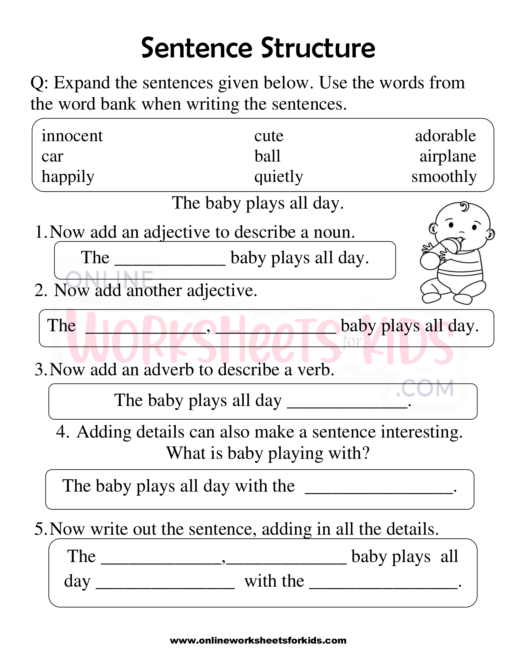 1St Grade Free Sentence Structure Worksheets Kidsworksheetfun