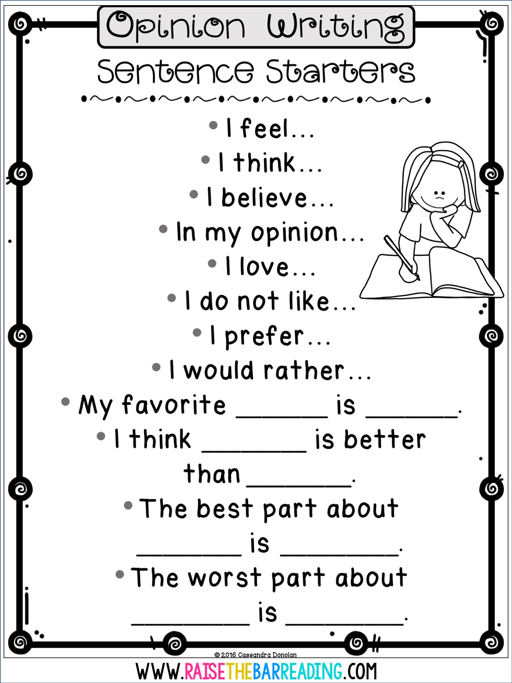 1St Grade Sentence Starters