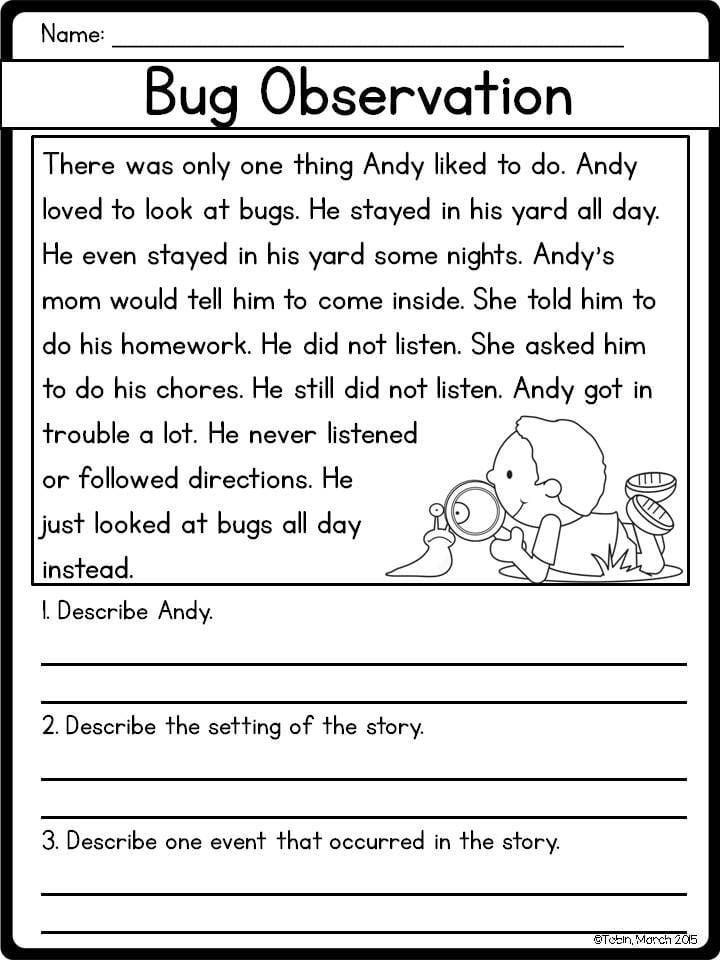 1St Grade Story Elements Worksheet