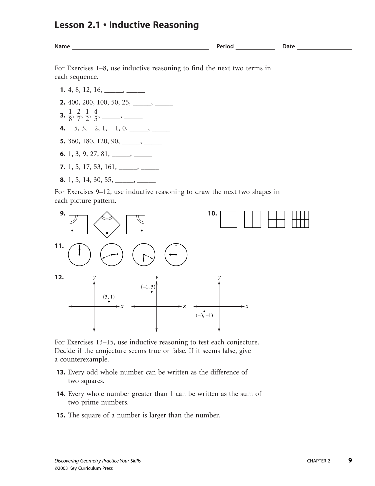 2.1 Practice: Patterns & Inductive Reasoning Answers Explained