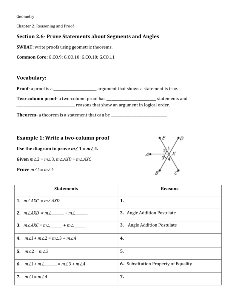 2 6 Proofs About Segments Angles Angleworksheets Com