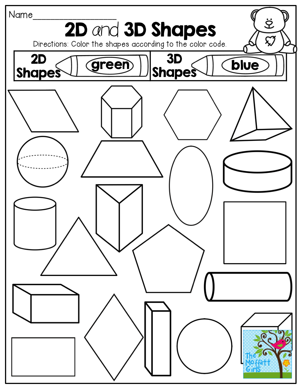 2 D And 3 D Shapes Color By The Code Tons Of Fun Printables 3D