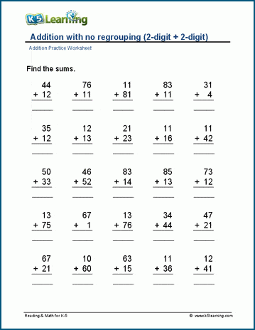 2 Digit Addition No Regrouping Worksheets K5 Learning