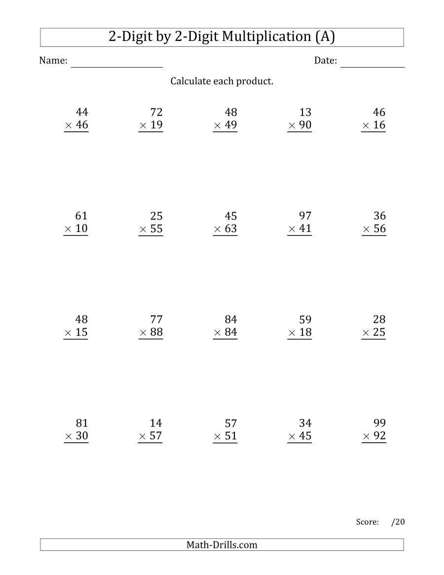 2 Digit By Two Digit Multiplication Worksheets Free Printable