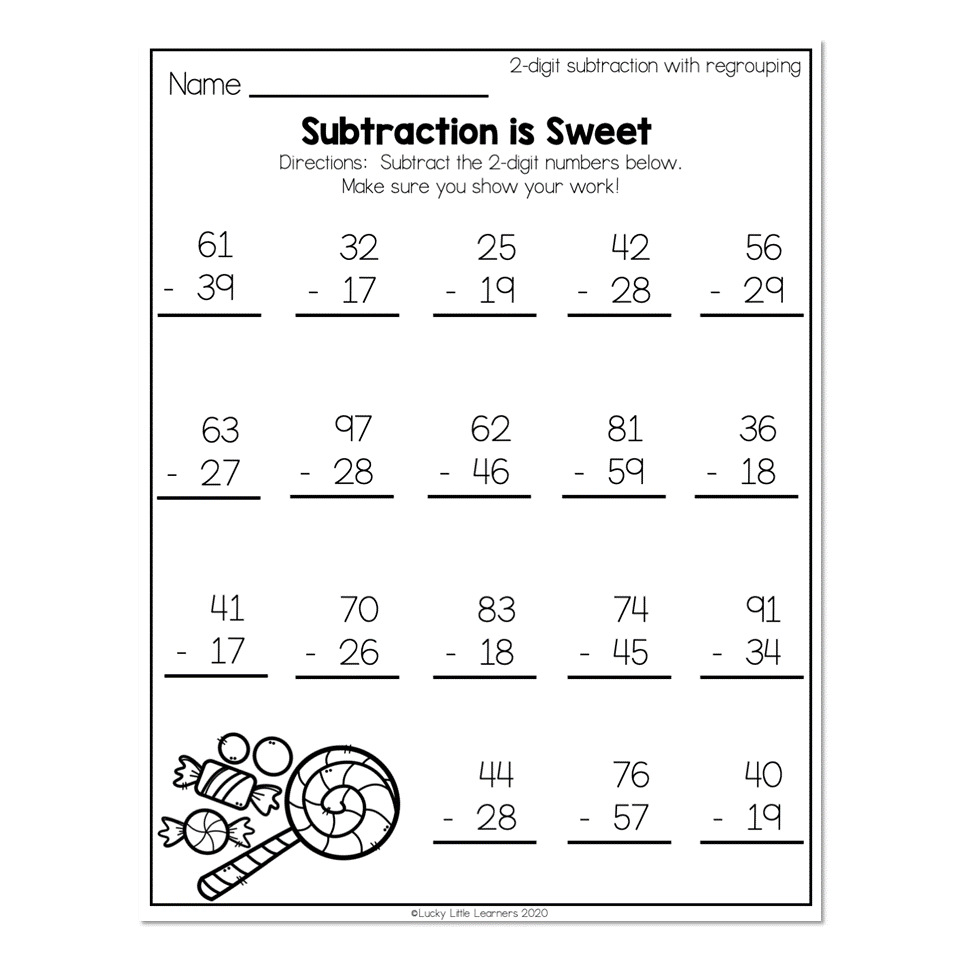 2 Digit Subtraction With Regrouping Worksheets 2Nd Grade Math 2Nd