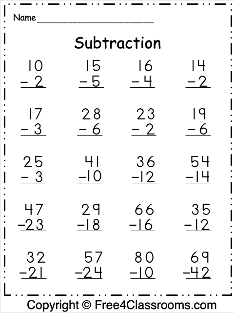 2 Digit Subtraction Worksheets Worksheets For Kindergarten