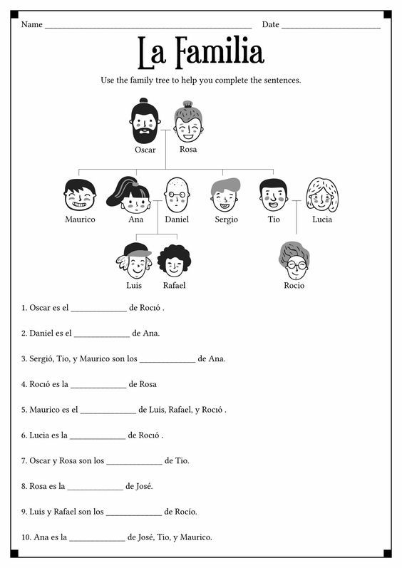 2 Free Spanish Worksheets About Family Video Spanish School For Kids