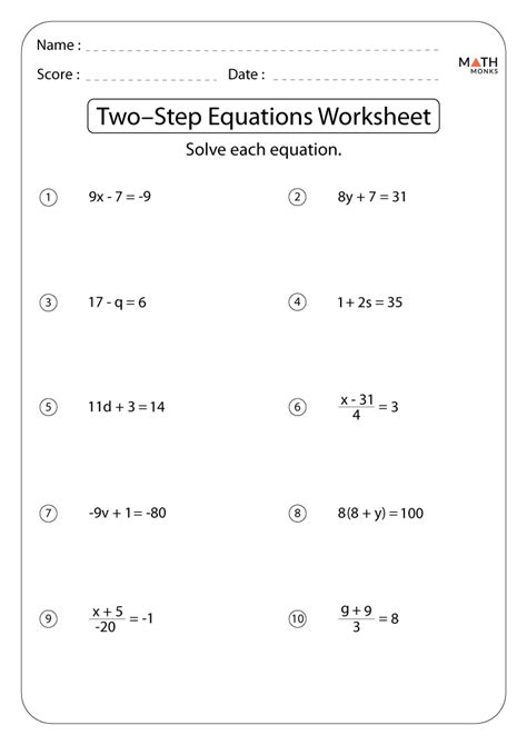 2 Step Algebra Worksheets Pdf