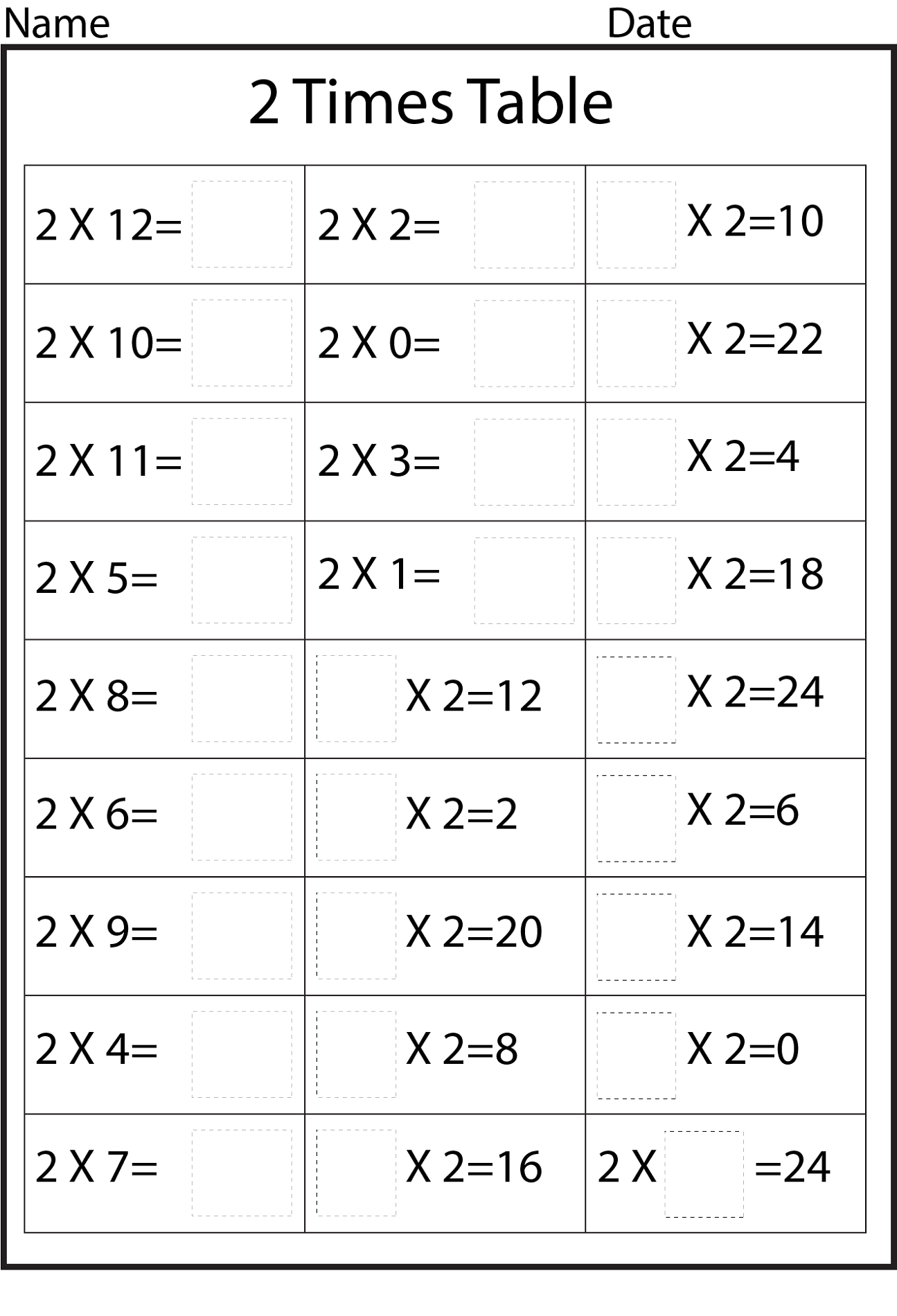 2 Times Table Worksheets To Print 2 Times Table Worksheet Math Fact