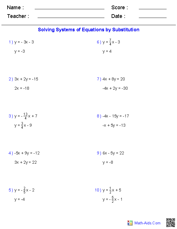 2 Variable Equations Worksheets