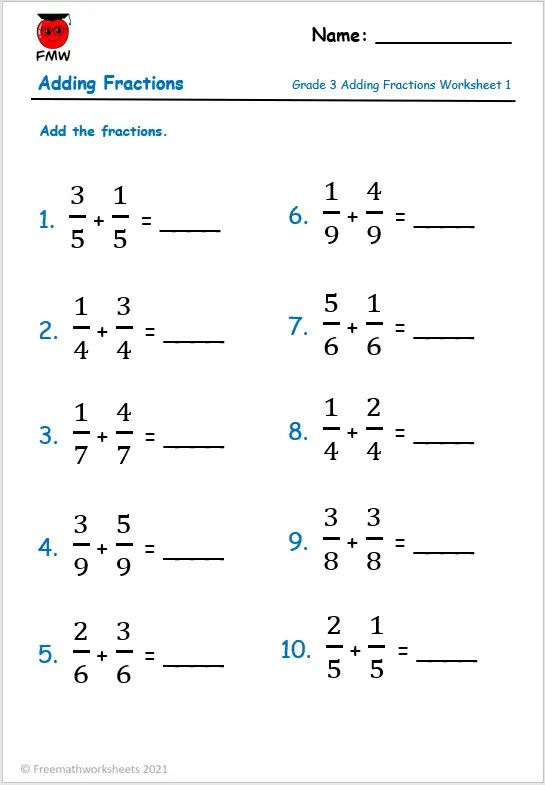 20 Adding Fractions With Same Denominator Math Worksheets Math