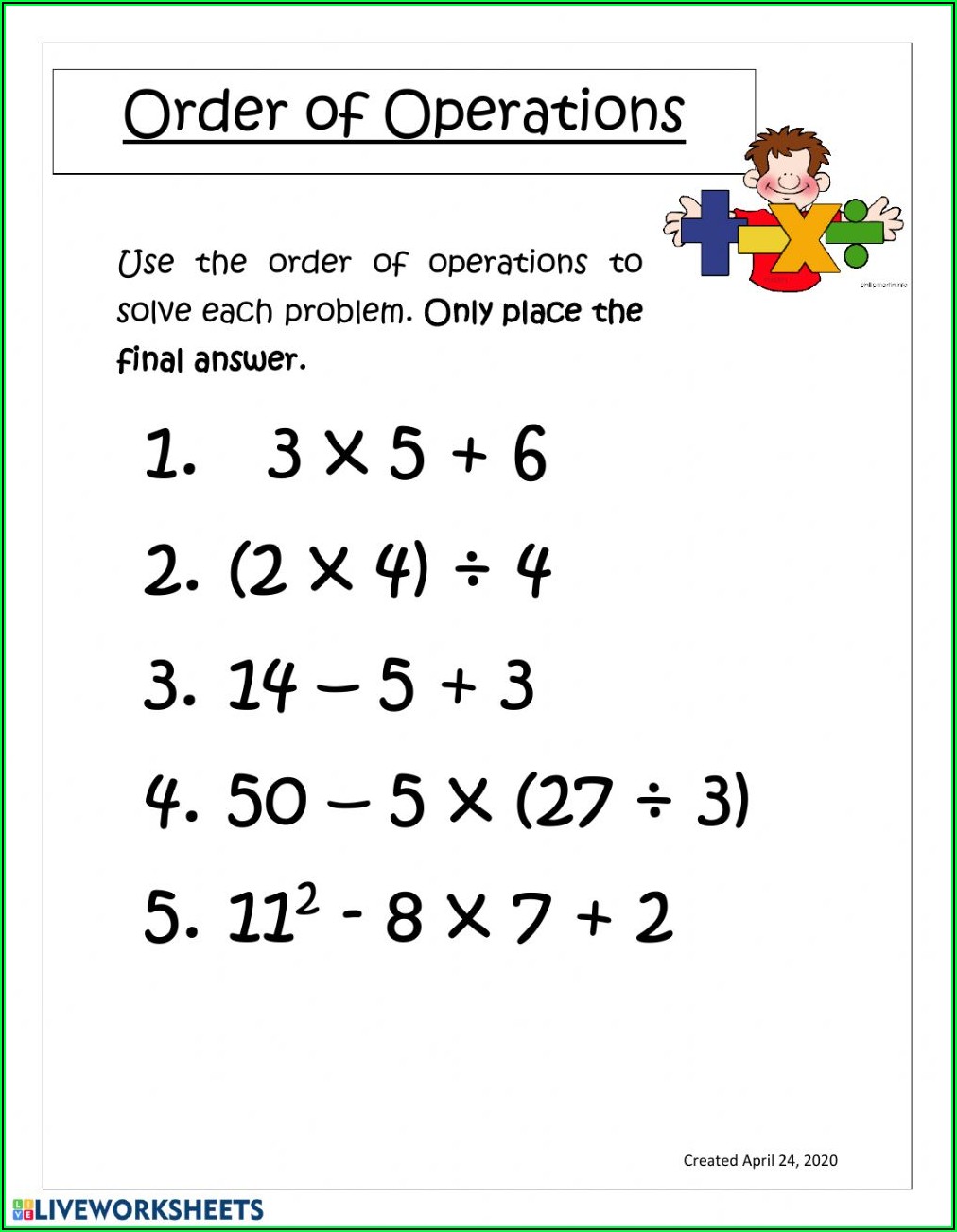 20 Advanced Order Of Operations Worksheet Pdf Worksheets Decoomo