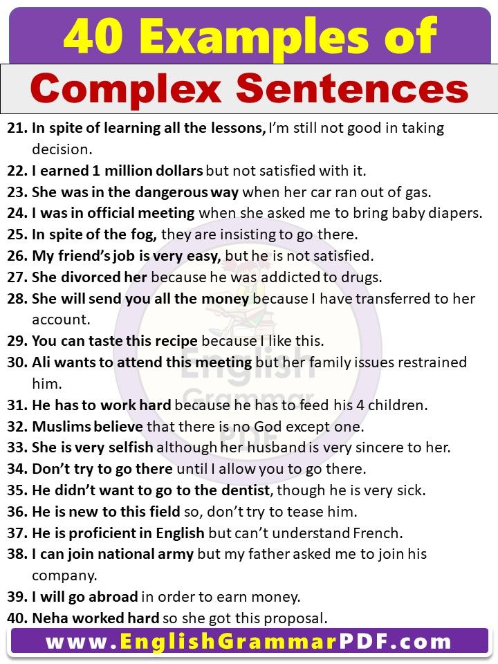 20 Examples Of Complex Sentence Complex Sentences Examples Example