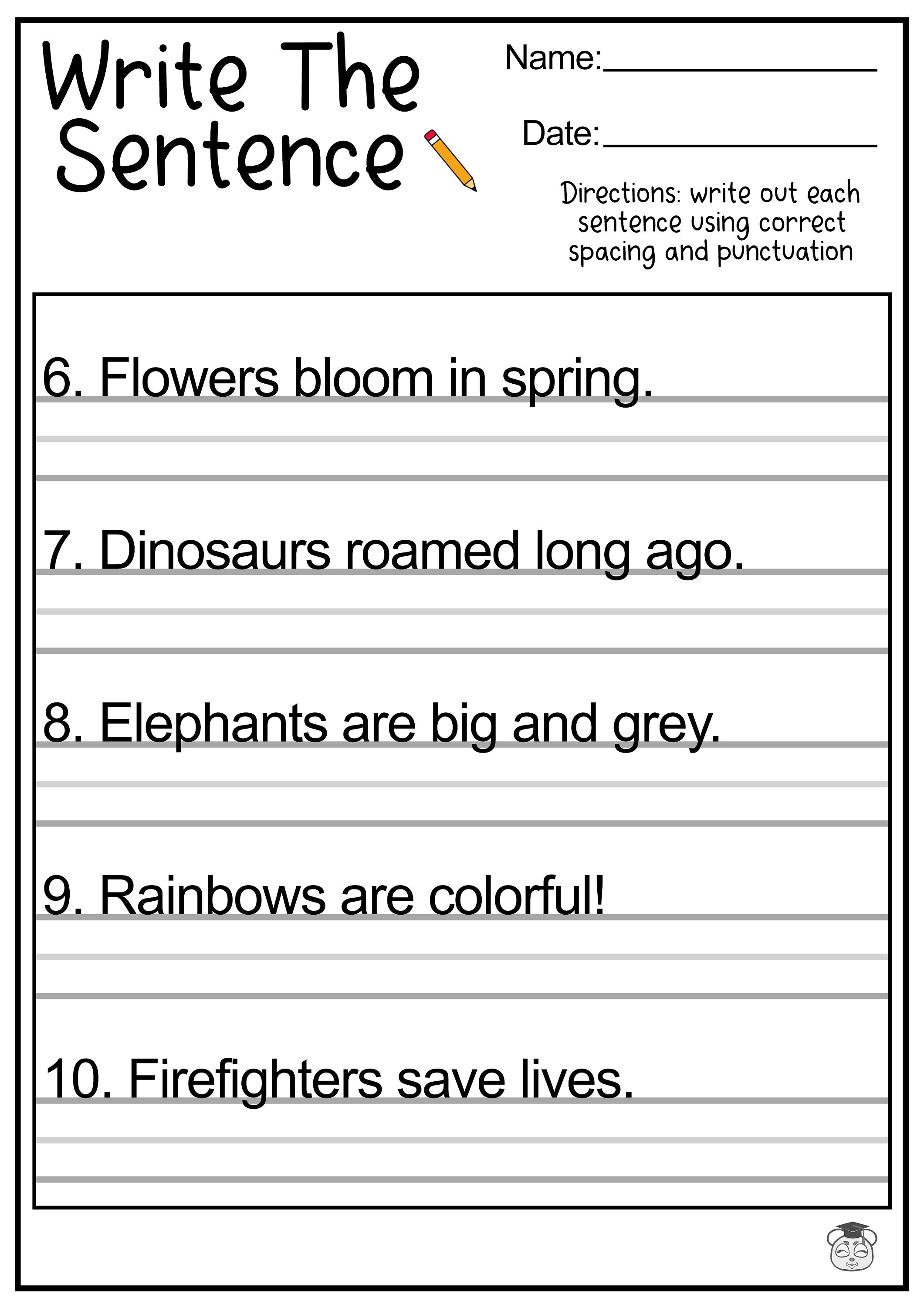 20 Printable Sentence Writing Worksheets Simple Etsy