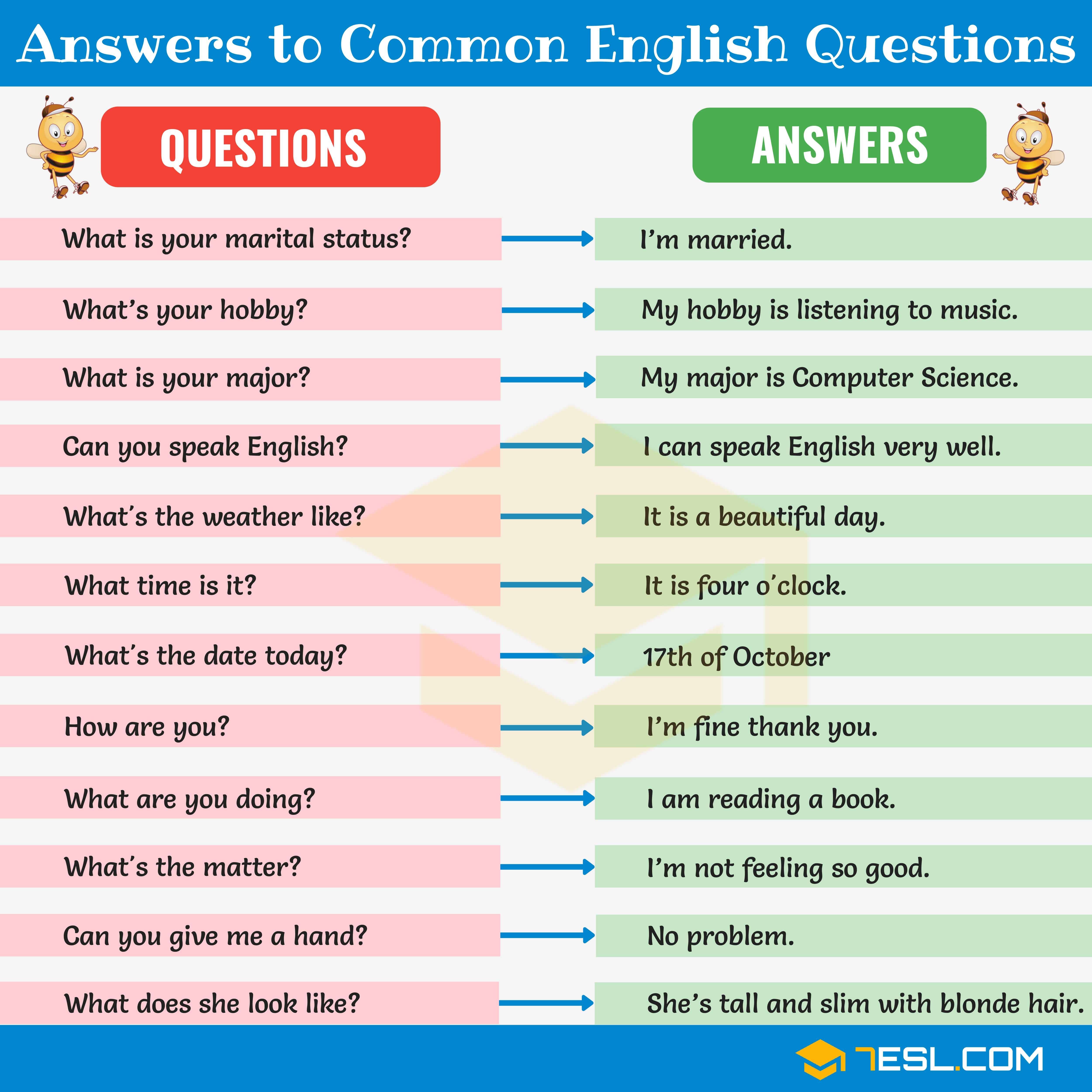 200 Answers To Common English Questions 7Esl