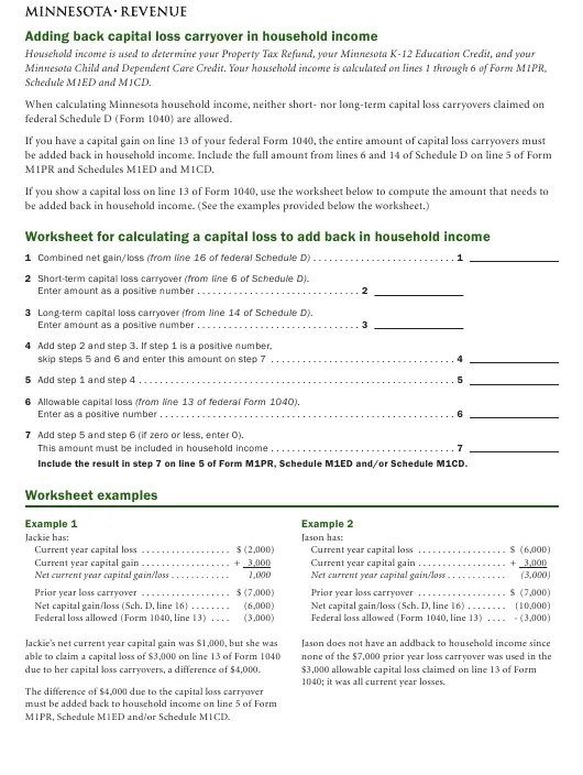 2021 Capital Loss Carryover Worksheet