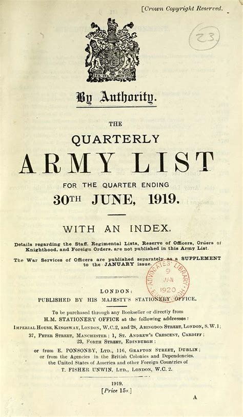 27 Army Lists Quarterly Army Lists First Series 1879 1922 1914 Second Quarter