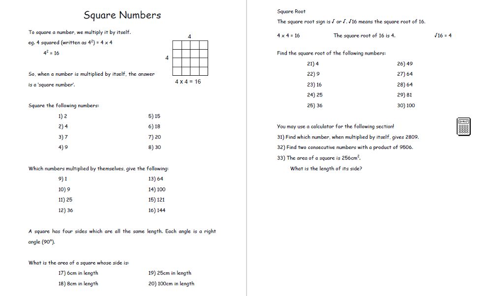 27 Square Numbers Worksheet Kids Worksheets