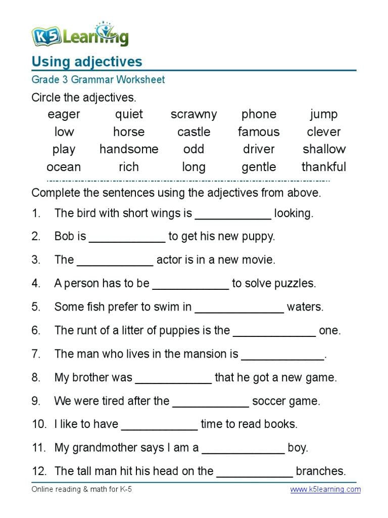 Fun and Free 2nd Grade Grammar Worksheets