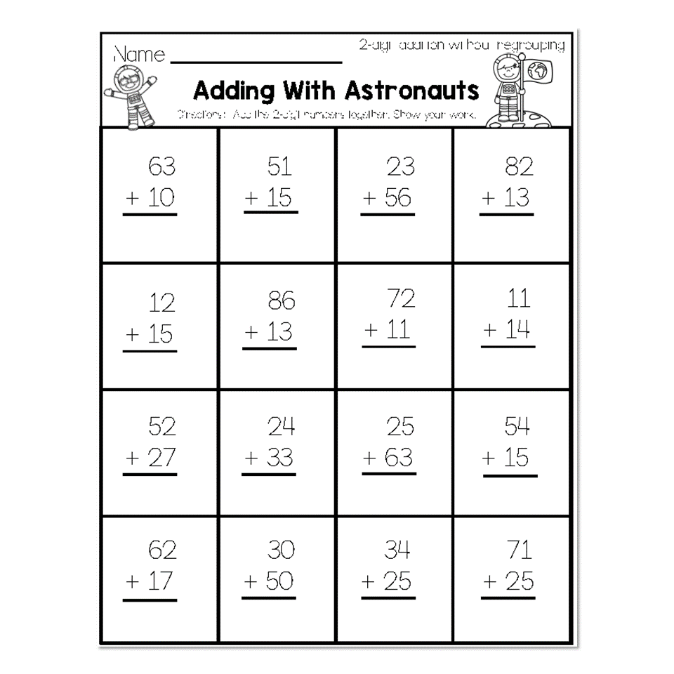 2Nd Grade Math Worksheets 2 Digit Addition Without Regrouping