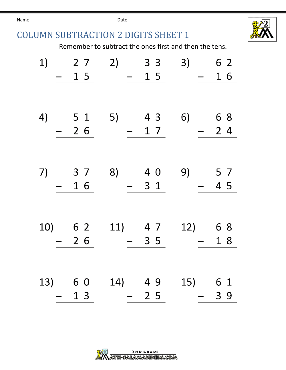 Fun Subtraction Practice: Free 2nd Grade Math Worksheets