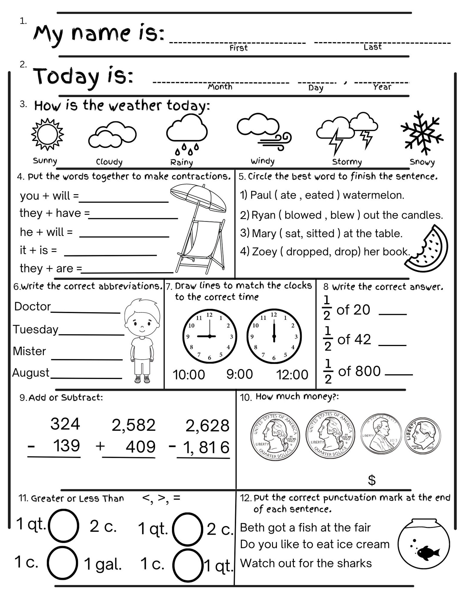 2Nd Grade Summer Review Worksheets Printable End Of Year Cumulative