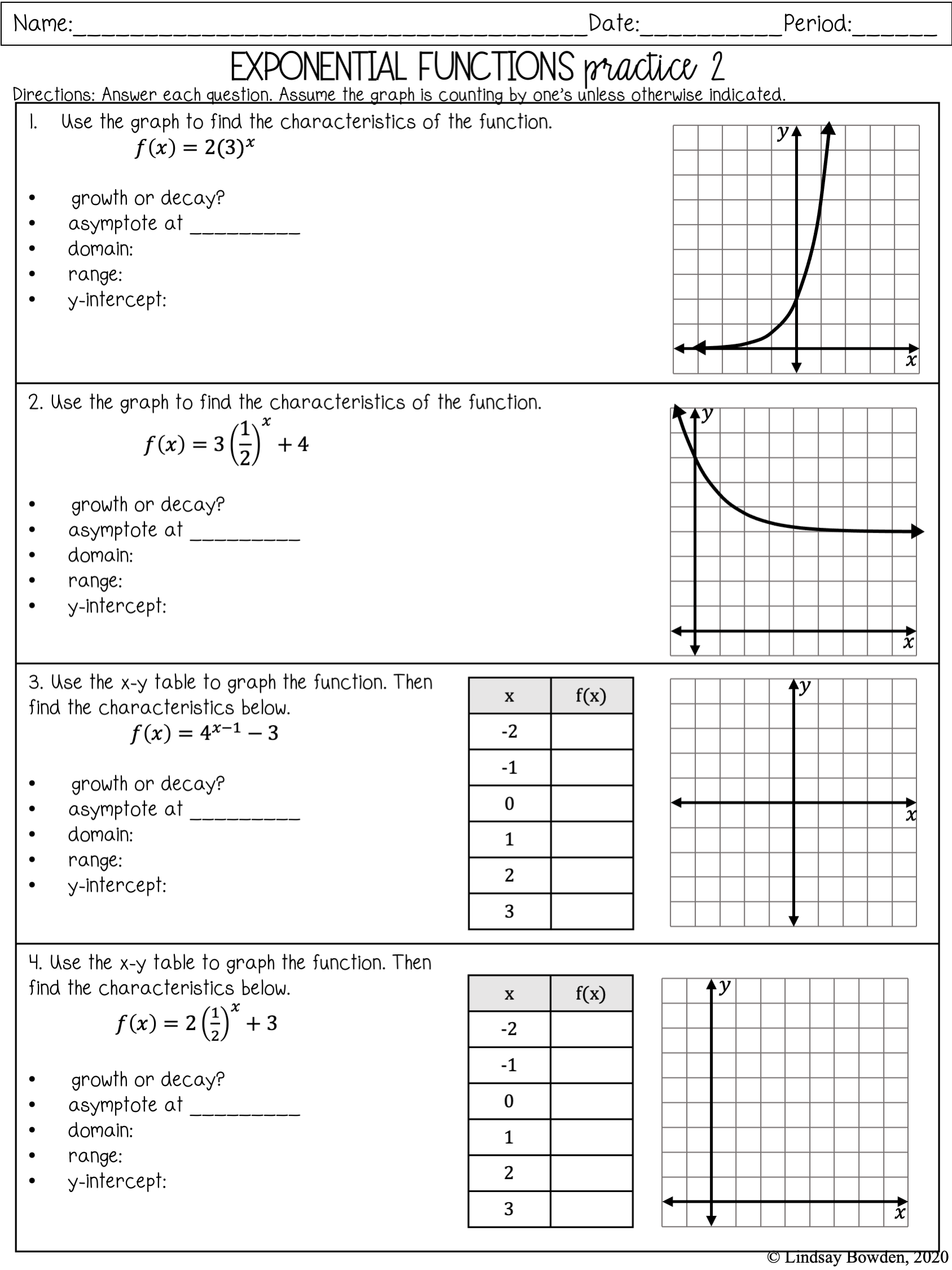 3 5 Transformations Of Exponential Functions Worksheet Answer Key